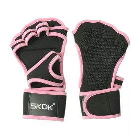 Weightlifting Fitness Gloves With Wrist Wraps; Silicone Gel Full Palm Protection; Gym Workout Gloves; Power Lifting Equipment (Color: pink)